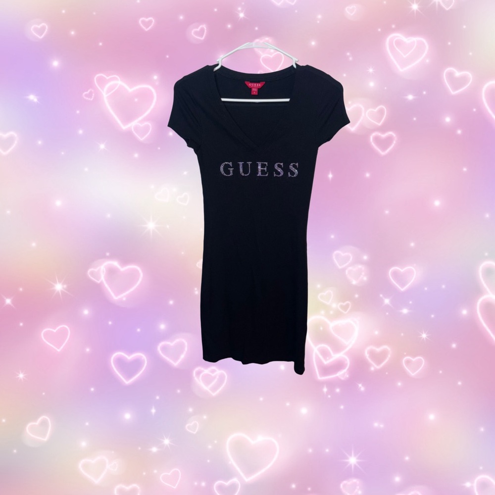 ✨black with rhinestones guess jeans t shirt dress✨